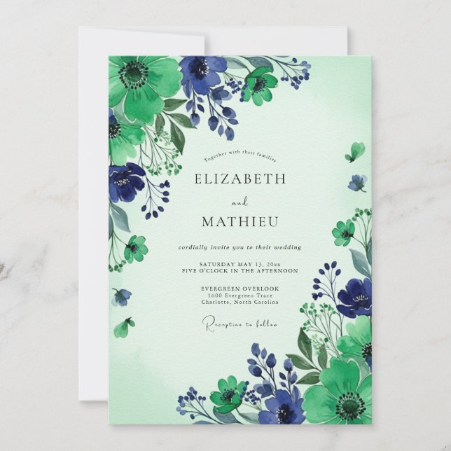 Invitation Mariage Botanique Vert Menthe Frais (Devant)