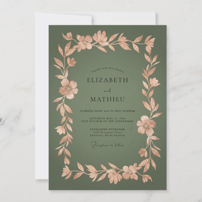 Invitation Mariage botanique vert olive (Devant)
