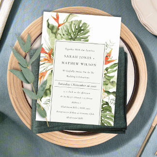 Invitation Mariage botanique vert orange tropical
