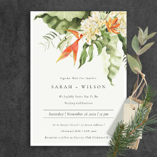 Invitation Mariage botanique vert orange tropical