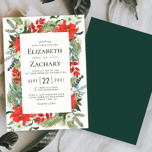 Invitation Mariage botanique vert rouge Noël Hiver