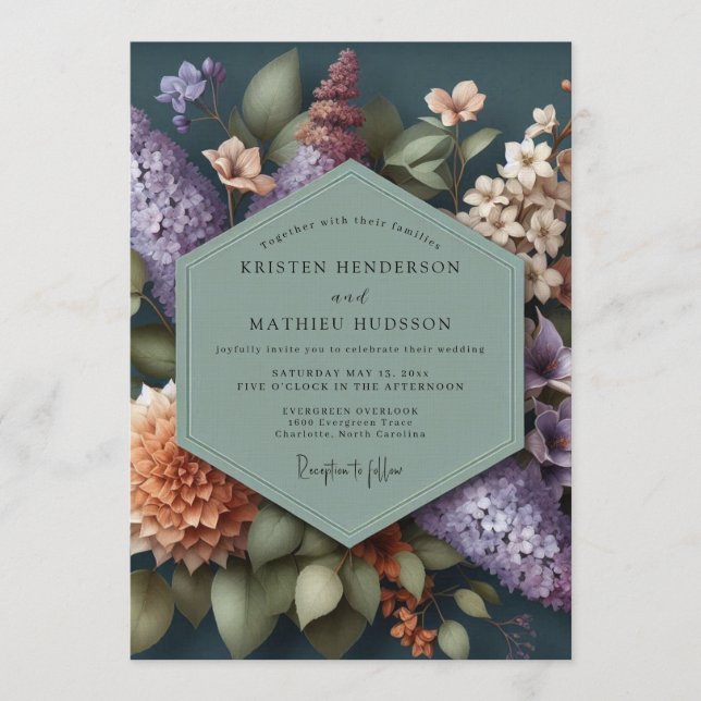 Invitation Mariage Botanique Vert Sauge Atmosphérique (Devant)