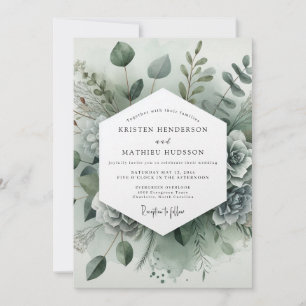 Invitation Mariage Botanique Vert Sauge Fantaisiste