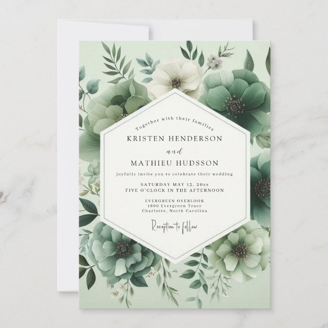 Invitation Mariage Botanique Vert Sauge Luxuriant (Devant)
