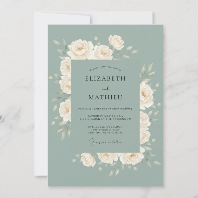 Invitation Mariage Botanique Vert Sauge Poli (Devant)