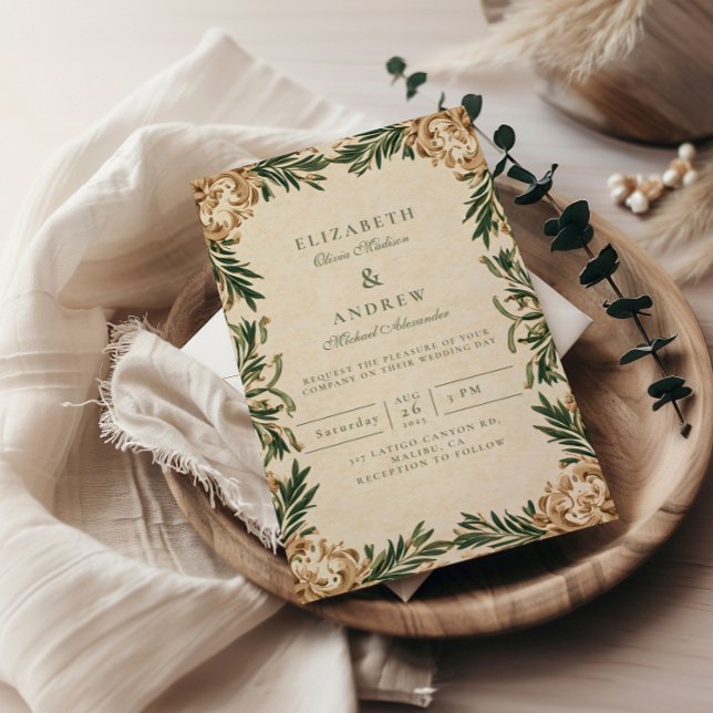 Invitation Mariage Botanique Vert Vintage (Créateur téléchargé)