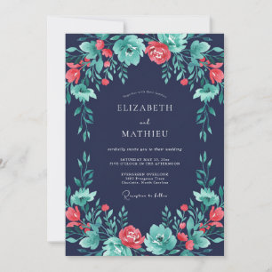 Invitation Mariage Botanique Vibrant de Teal de la Marine