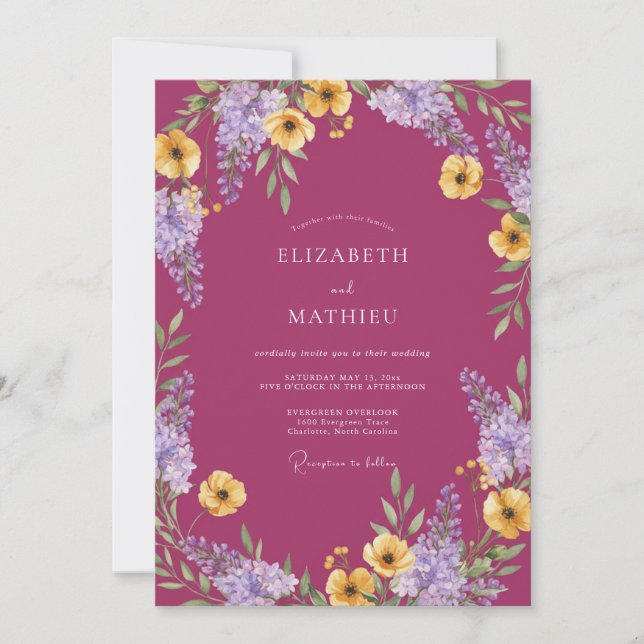 Invitation Mariage Botanique Vibrant Magenta (Devant)