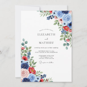 Invitation Mariage Botanique Vibrant Navy Crimson