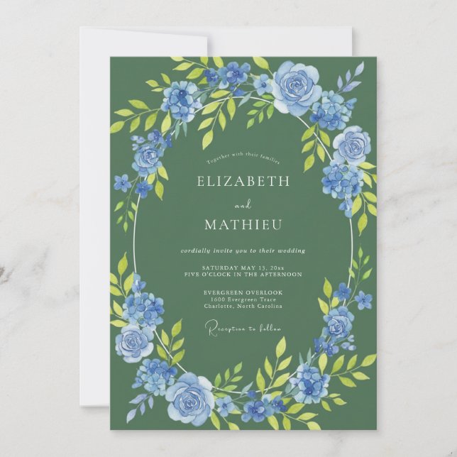Invitation Mariage Botanique Vibrant Vert Pin (Devant)