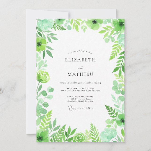 Invitation Mariage Botanique Vif Menthe (Devant)