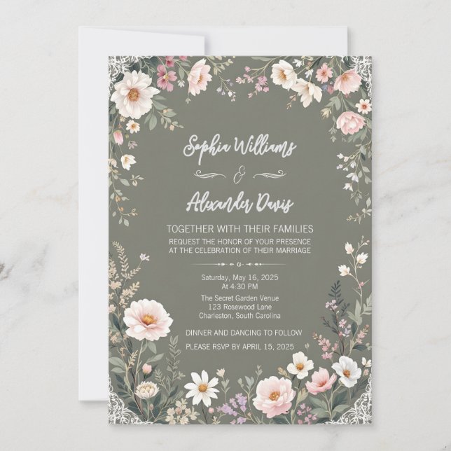 Invitation Mariage botanique vintage (Devant)