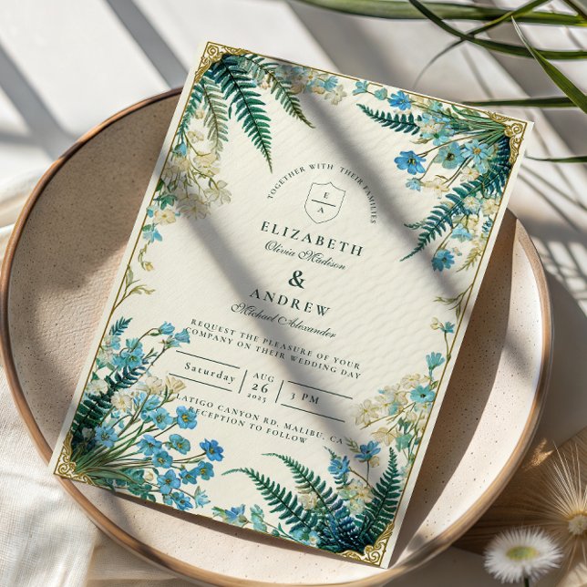 Invitation Mariage Botanique Vintage à la Campanule Bleue (Créateur téléchargé)