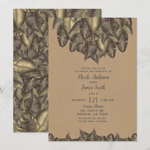 Invitation Mariage Botanique Vintage Feuilles Tropicales Rust