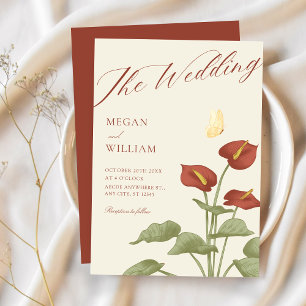 Invitation mariage botanique vintage rouge