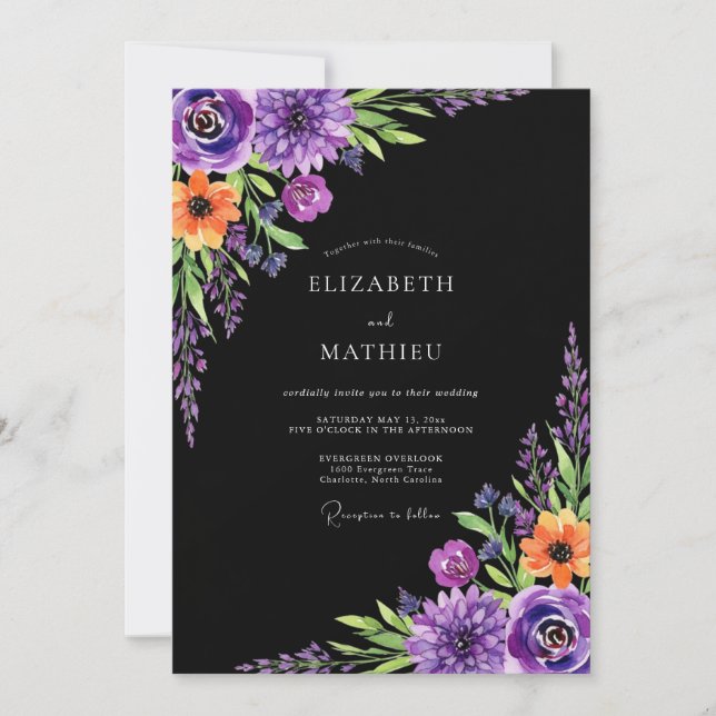 Invitation Mariage Botanique Violet et Sombre (Devant)