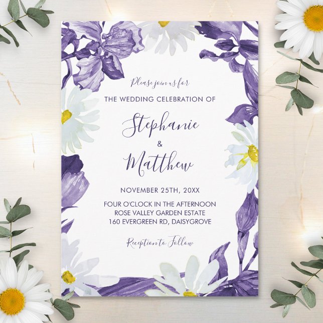 Invitation Mariage botanique violet Iris Daisy (Créateur téléchargé)