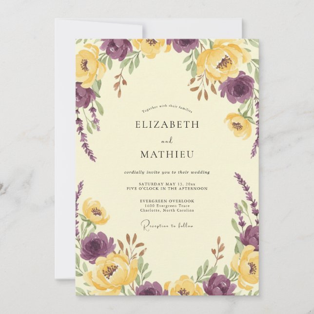 Invitation Mariage Botanique Violet Luxuriant (Devant)