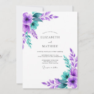 Invitation Mariage Botanique Violet Turquoise Béni