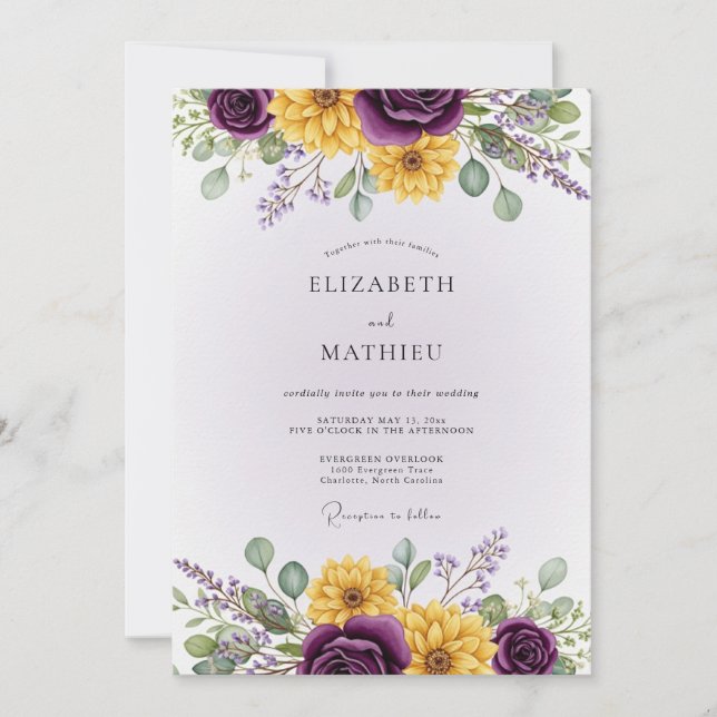 Invitation Mariage Botanique Violet Vivid (Devant)