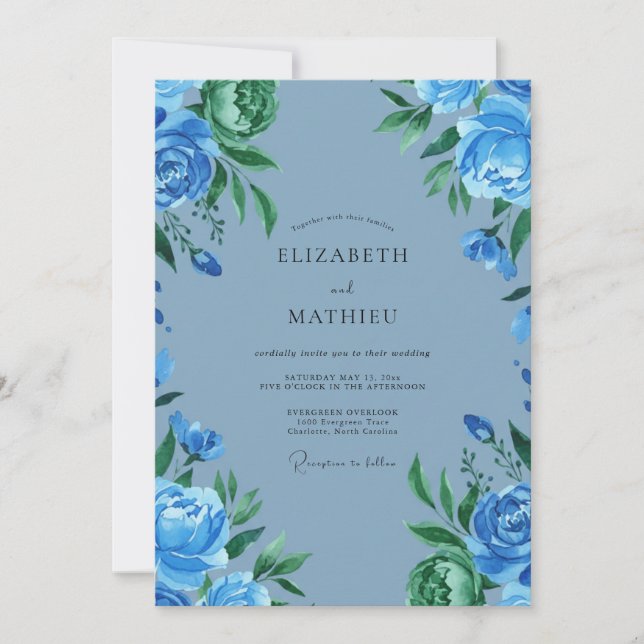 Invitation Mariage Botanique Vivid Bleu de Cobalt (Devant)