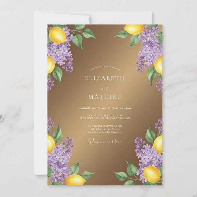 Invitation Mariage Botanique Zeste de Citron Lilas (Devant)