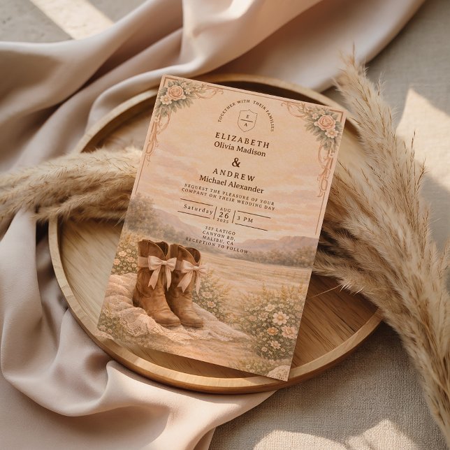Invitation Mariage Bottes de Cowboy en Dentelle Occidentale (Créateur téléchargé)