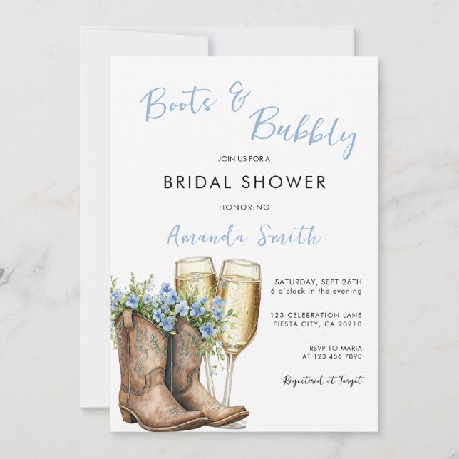 Invitation Mariage bottes et bulles bleues  (Devant)