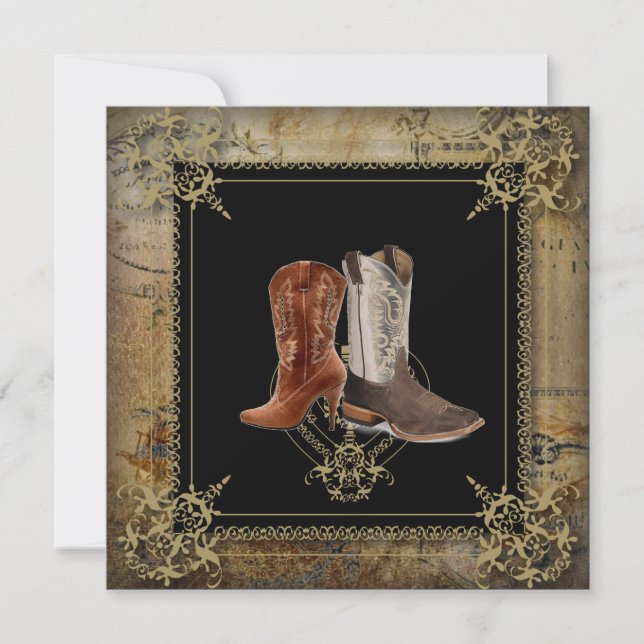 Invitation mariage bottines de cowboy western (Devant)