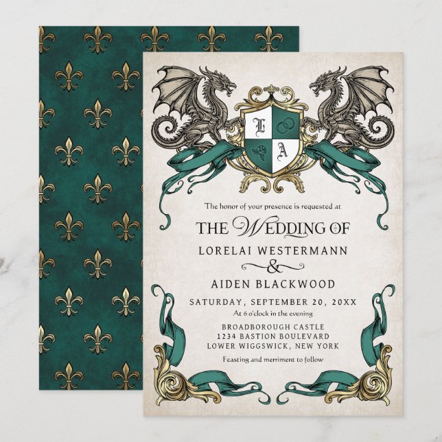 Invitation Mariage Bouclier Fantasy Dragon (Devant / Derrière)