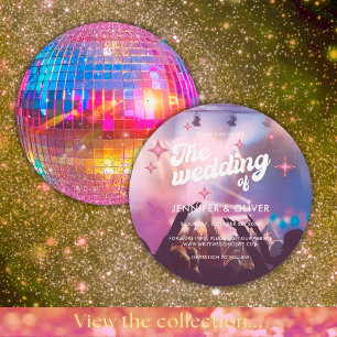 Invitation Mariage Boule Disco Paillettes Rose Groovy Coloré