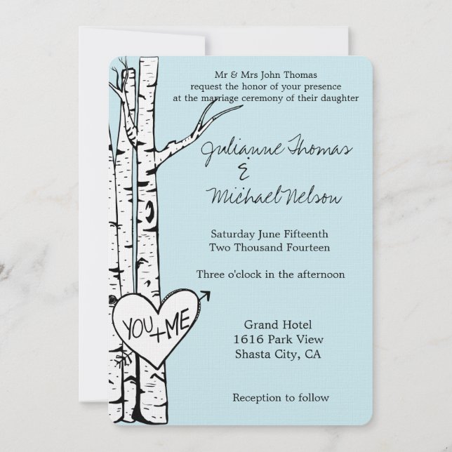 Invitation Mariage bouleau blanc ciel (Dos)