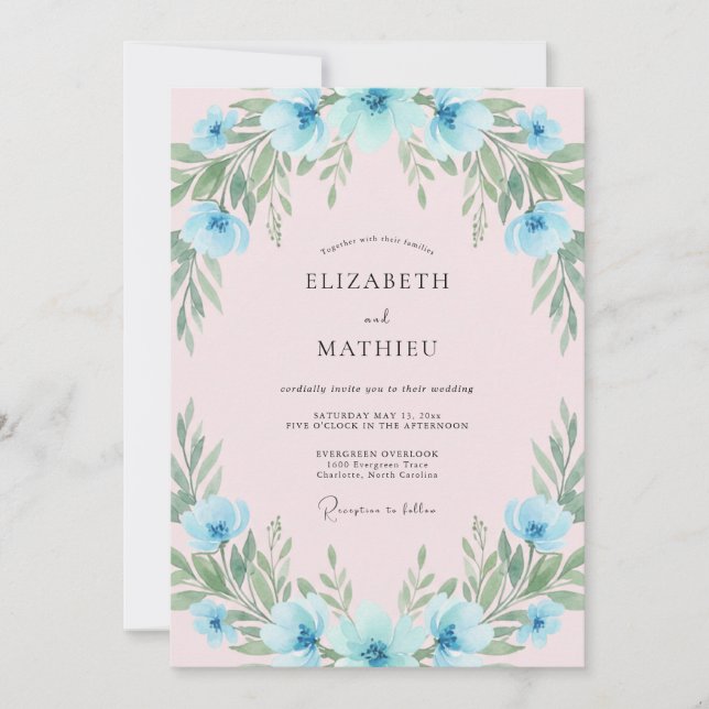 Invitation Mariage Bouquet Céleste de Style Pictural (Devant)