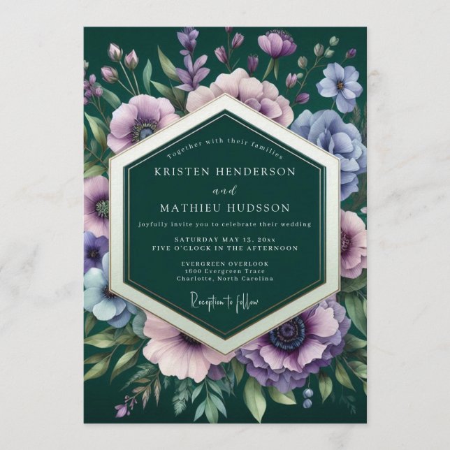 Invitation Mariage Bouquet Émeraude Pictural (Devant)