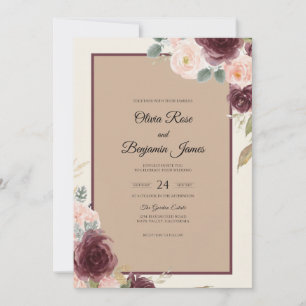 Invitation Mariage Bouquet Eucalyptus Teinte Vin