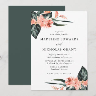 Invitation Mariage Bouquet Floral Corail Tropical Aquarelle