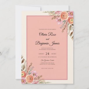 Invitation Mariage Bouquet Peint de Corail Rosé