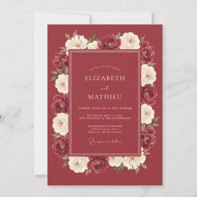 Invitation Mariage Bourgeois Artisan Fleur (Devant)