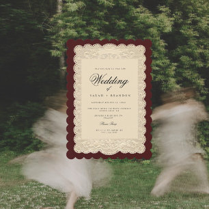 Invitation Mariage Bourgeois en Papier Découpé Burgundy