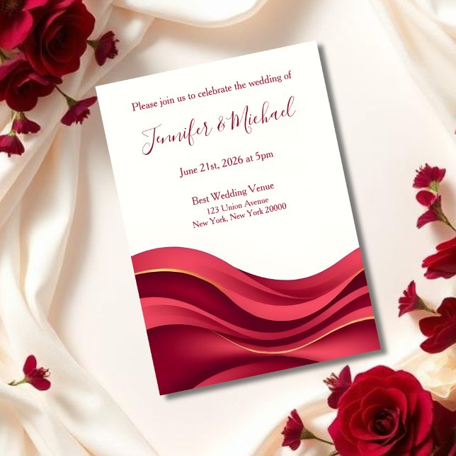 Invitation Mariage Bourgogne et Ivoire (Burgundy Wedding  Invitation)