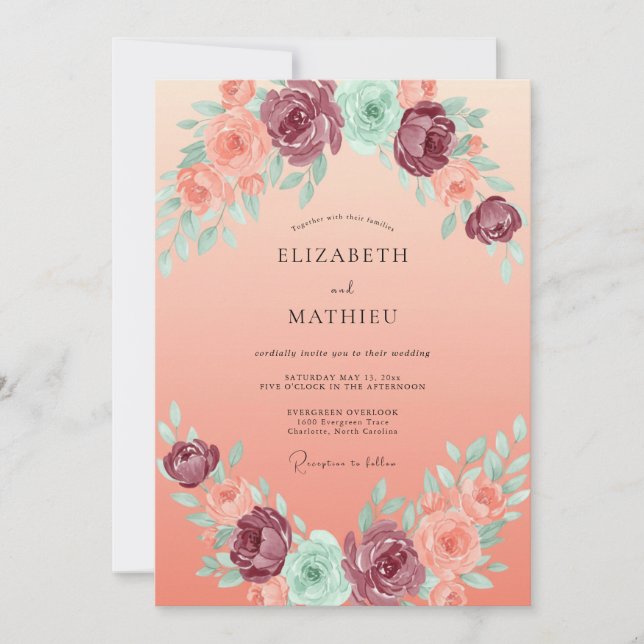 Invitation Mariage Bourguignon à Pétales d'Abricot (Devant)
