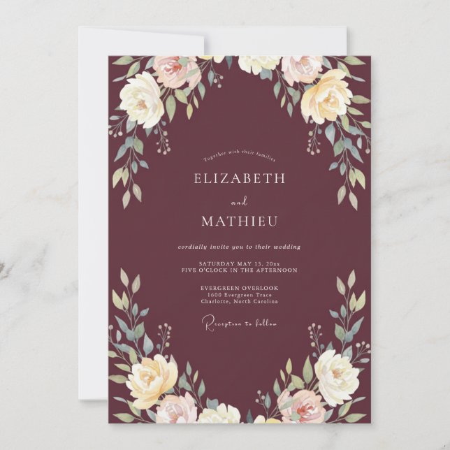 Invitation Mariage Bourguignon aux Ranunculus et Eucalyptus C (Devant)