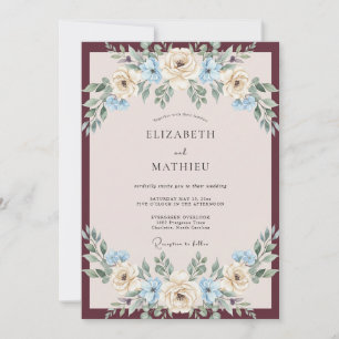Invitation Mariage Bourguignon Champagne Feuillage Eucalyptus