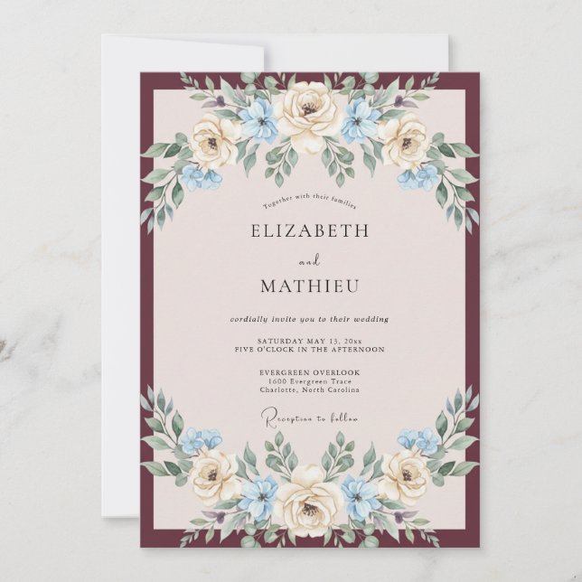 Invitation Mariage Bourguignon Champagne Feuillage Eucalyptus (Devant)