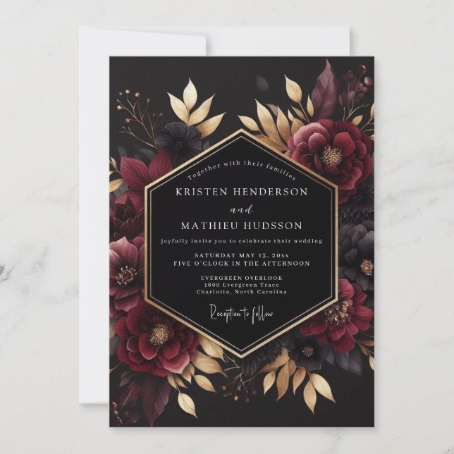 Invitation Mariage Bourguignon Doré Noir (Devant)