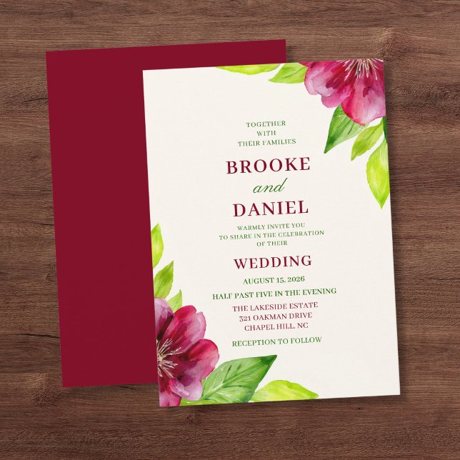 Invitation Mariage Bourguignon Fleur ouverte Feuille de Lime (Créateur téléchargé)