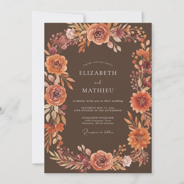 Invitation Mariage Bourguignon Floral Embrassant (Devant)
