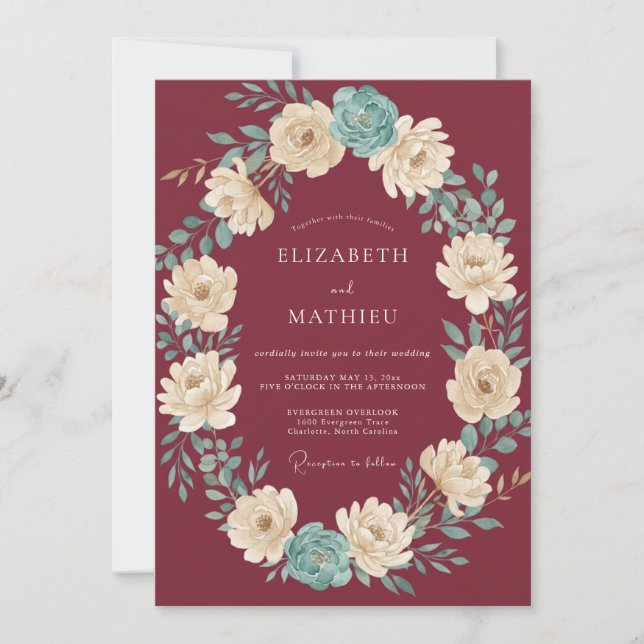 Invitation Mariage Bourguignon Floral Embrassant (Devant)