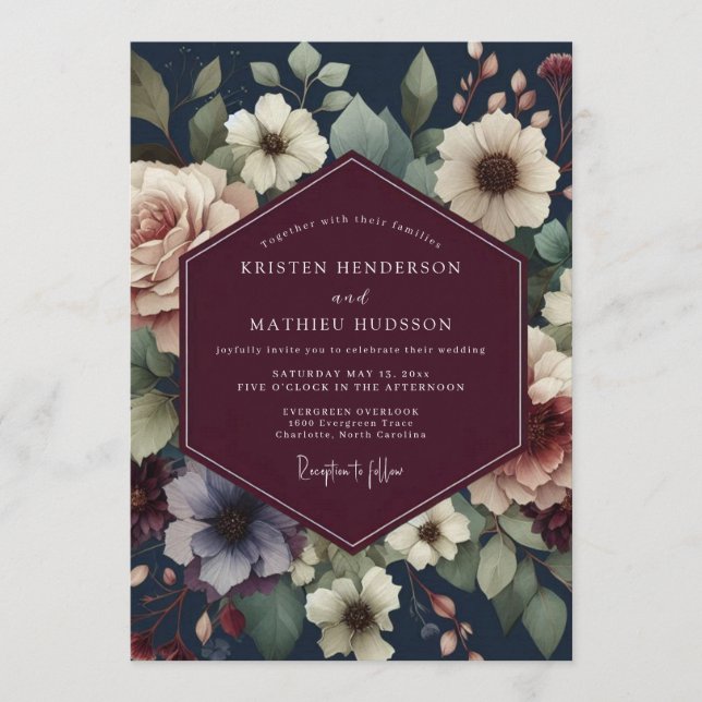 Invitation Mariage Bourguignon Midnight Bloom (Devant)