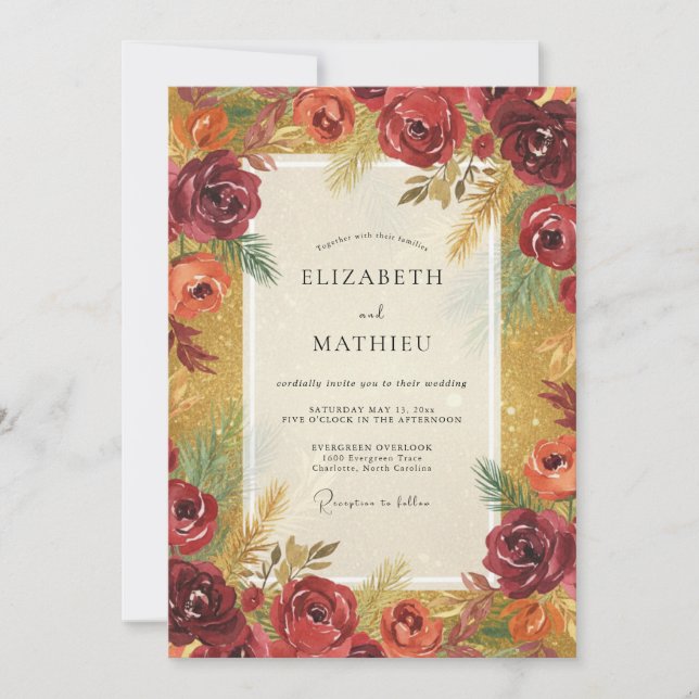 Invitation Mariage Bourguignon Ocbre Feuillage Gris Eucalyptu (Devant)